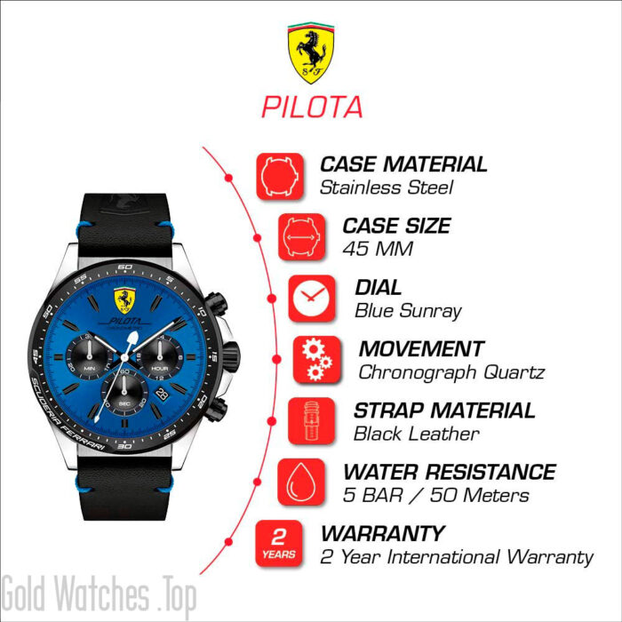 0830388 Ferrari Pilota blue watch for men