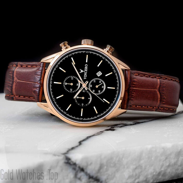 Vincero Luxury Men's Chrono S 40mm Watch Quartz Movement Gol-Bro-0S06 leather watch band genuine Italian calf leather